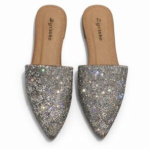 Zigi Soho Rhinestone Mule Flats Pointed Toe Slip On Shoes Size 7.5